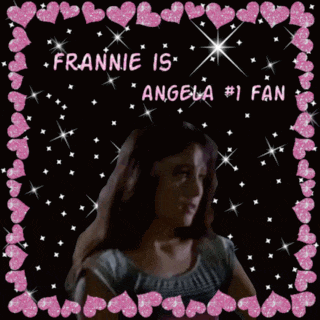 a framed picture of a girl with the words frannie is angela fan