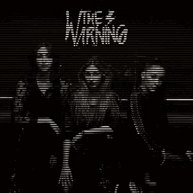 a black and white photo of three people with the words wire warning written in white