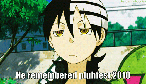 a cartoon character with the words he remembered pluhfest 2010 on the bottom