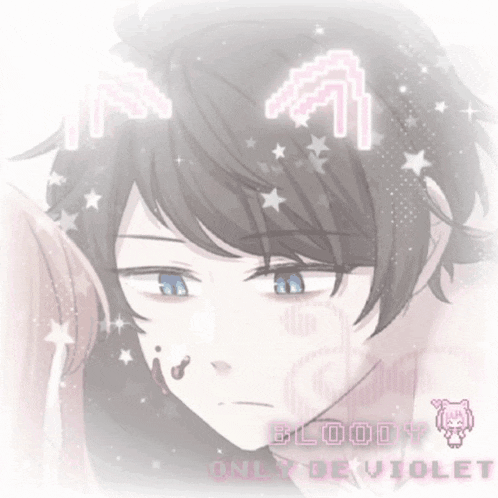 a picture of a boy with the words bloody only de violet on it