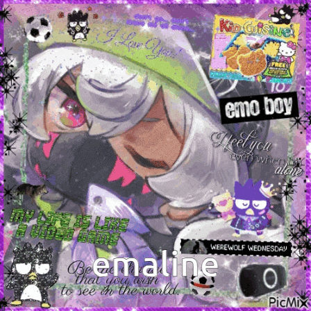 a picture of a girl with the words emo boy written on it