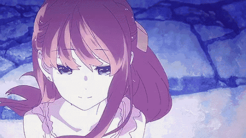 a drawing of a girl with purple hair and a ponytail
