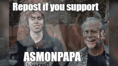 a man and a boy are behind a fence with the words repost if you support asmonpapa below them