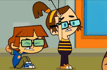 a boy and a girl are standing next to each other and the girl has glasses on
