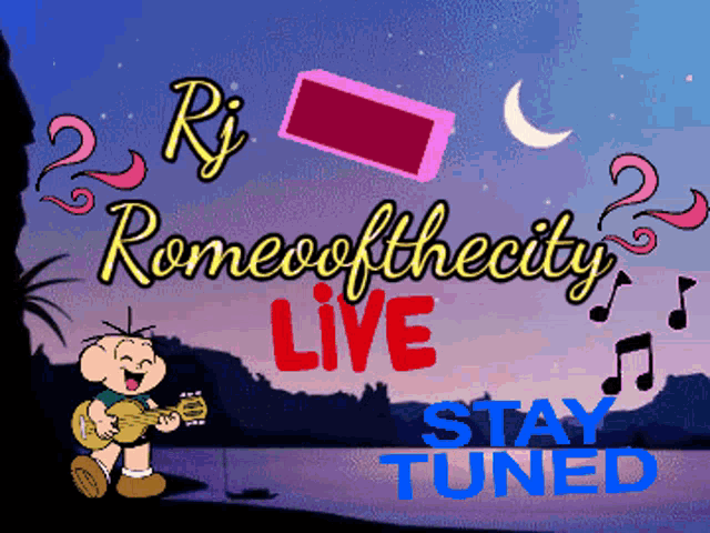 a cartoon character playing a guitar with the words rome of the city live