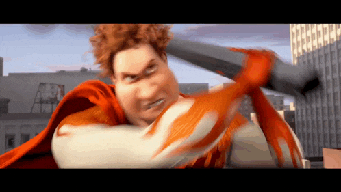 a cartoon character with a red cape and a white shirt