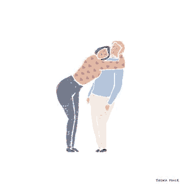 a man and a woman are hugging each other in a cartoon illustration .