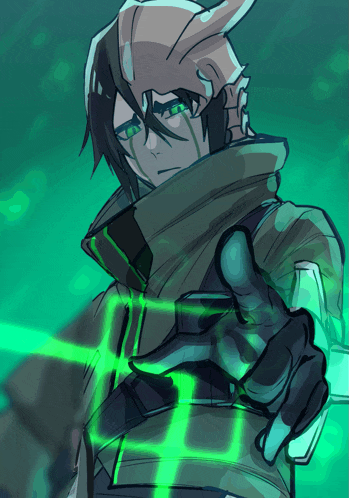 a drawing of a person with a green light coming from their hand