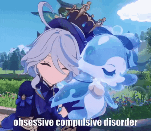 a girl is holding a stuffed animal with the words obsessive compulsive disorder written on the bottom .