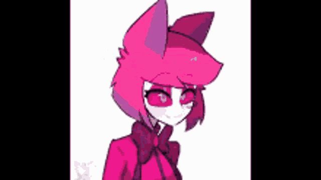 a drawing of a pink anime character with a bow tie and ears .