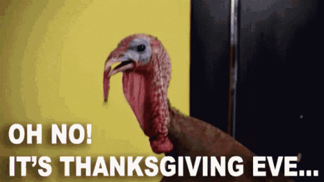 a turkey with the words oh no it 's thanksgiving eve behind it