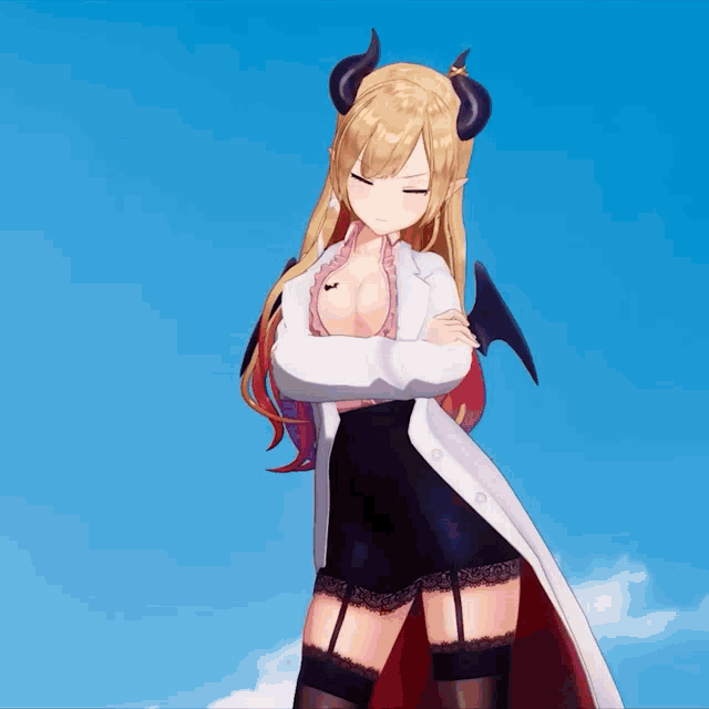 a cartoon character with horns and a white coat