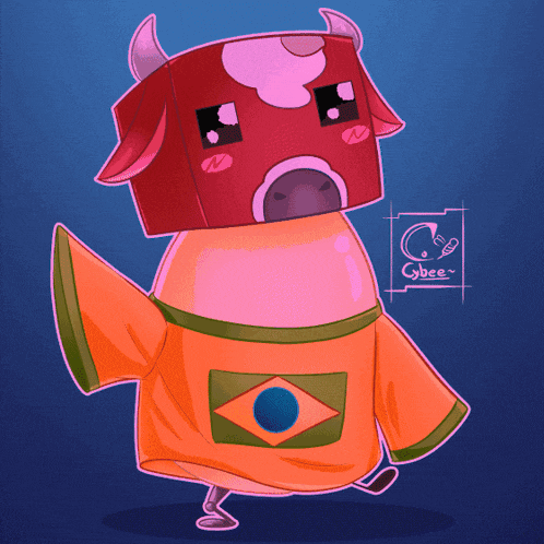a drawing of a cow wearing an orange shirt with a brazilian flag