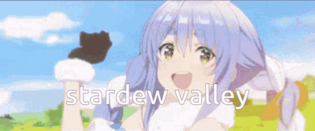 a cartoon of a girl with bunny ears and the words stardew valley above her