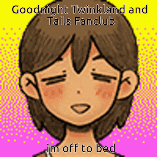 a drawing of a girl with the words goodnight twinkland and tails fanclub written on it