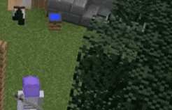 a couple of minecraft characters standing next to each other in a grassy field .
