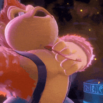 a close up of a cartoon character with the word music on the bottom right