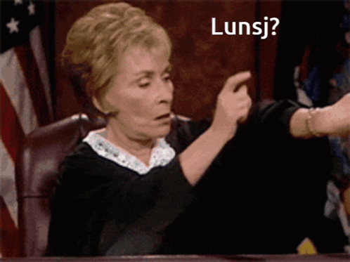 a woman sitting at a table with the words lunsj written on the top