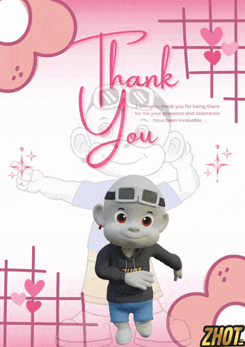 a thank you card with a cartoon character and the words thank you