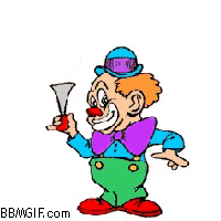 a cartoon of a clown holding a hammer with hearts coming out of it
