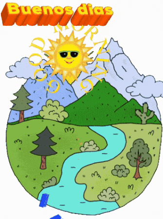 a cartoon of a sun wearing sunglasses and the words buenos dias above it