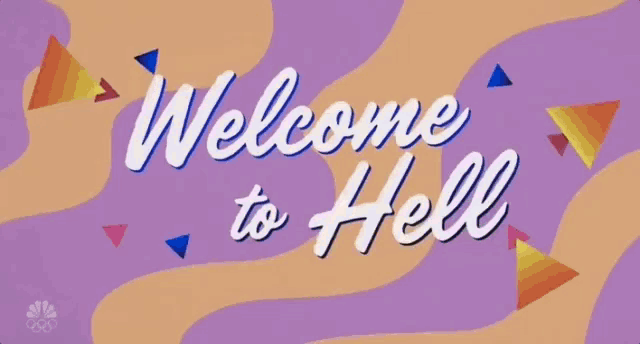 the words welcome to hell are surrounded by sprinkles on a chocolate surface .