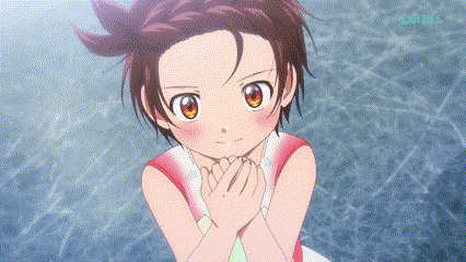 a girl with short hair and orange eyes is holding her hands to her face .