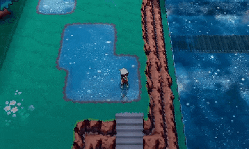 a video game shows a person standing in a body of water