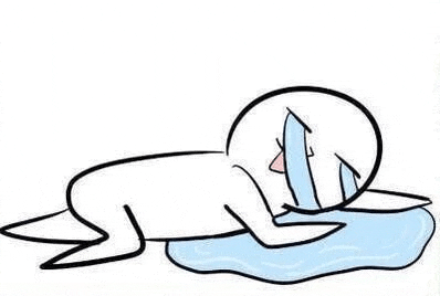 a cartoon of a person laying on the ground crying with tears running down their face .