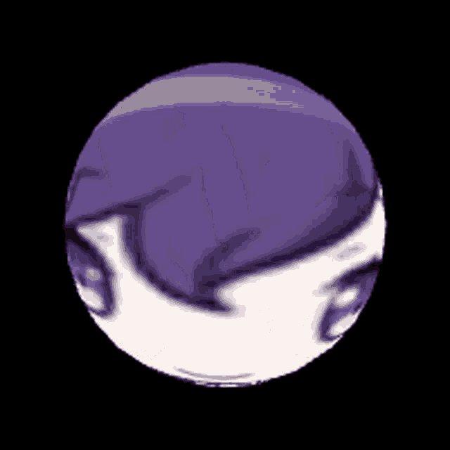 a close up of a cartoon character 's face in a circle on a black background .