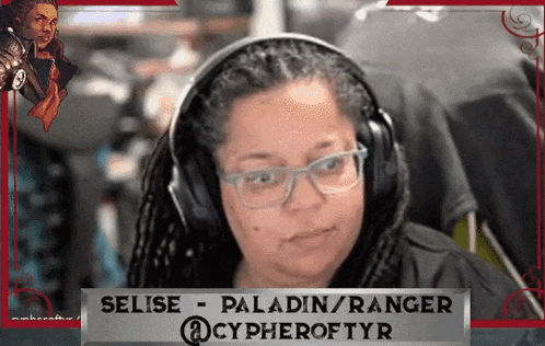 a woman wearing headphones and glasses with the name selise on the bottom