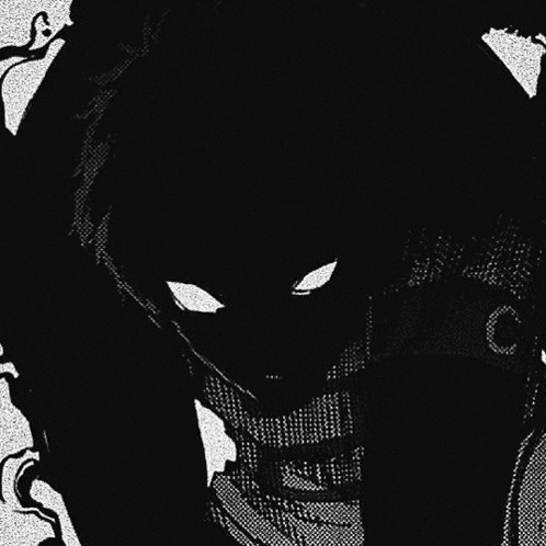 a black and white drawing of a person 's face with glowing eyes