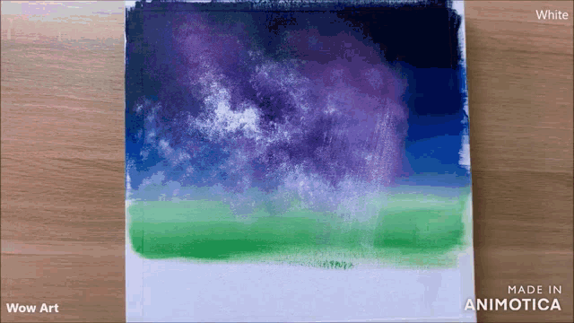 a painting of a cloudy sky with the words wow art made in animatica below it