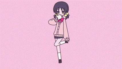 a group of anime girls are standing next to each other on a pink background ..