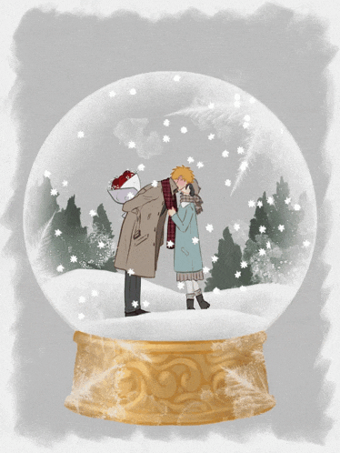 a snow globe with a man carrying a woman on his back