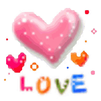 a pink heart with white polka dots is surrounded by hearts and the word love