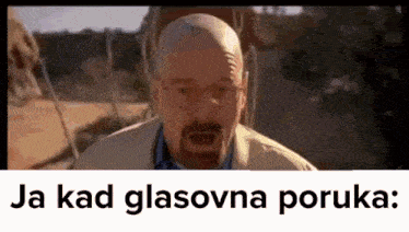 a man with a beard and glasses is screaming in a video with the words ja kad glasovna poruka .
