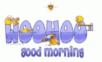a cartoon says good morning with a duck playing a trumpet