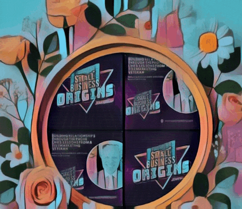 four small business origins books are displayed in a circular frame