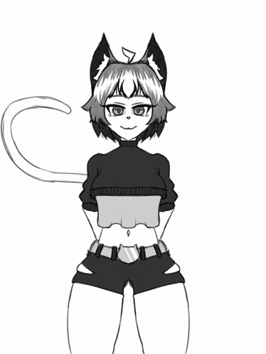 a black and white drawing of a girl with a cat ear
