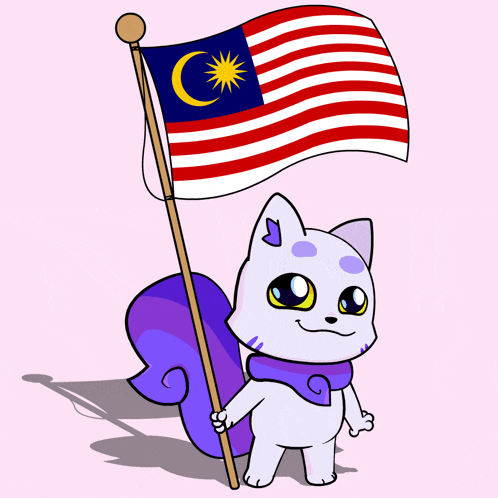 a cartoon of a cat holding a flag with the letter c on it