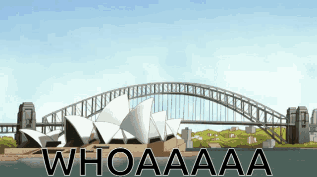 a cartoon drawing of a bridge with the words whoaaaa above it