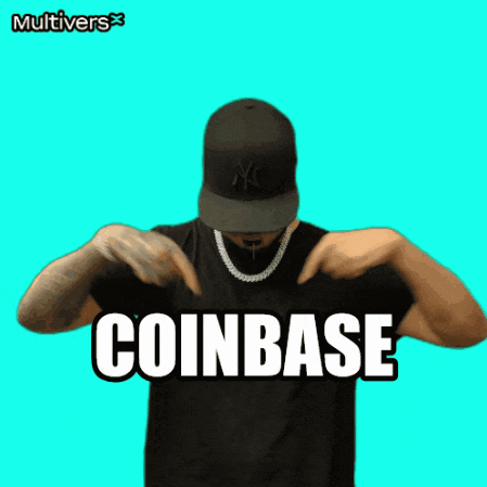 a man wearing a ny hat and a necklace with the word coinbase written on his shirt