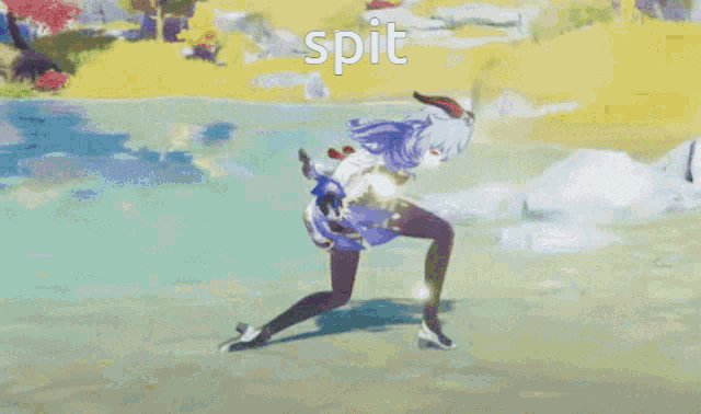 a cartoon of a girl with the word spit written above her