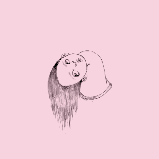 a drawing of a woman 's hair on a pink background