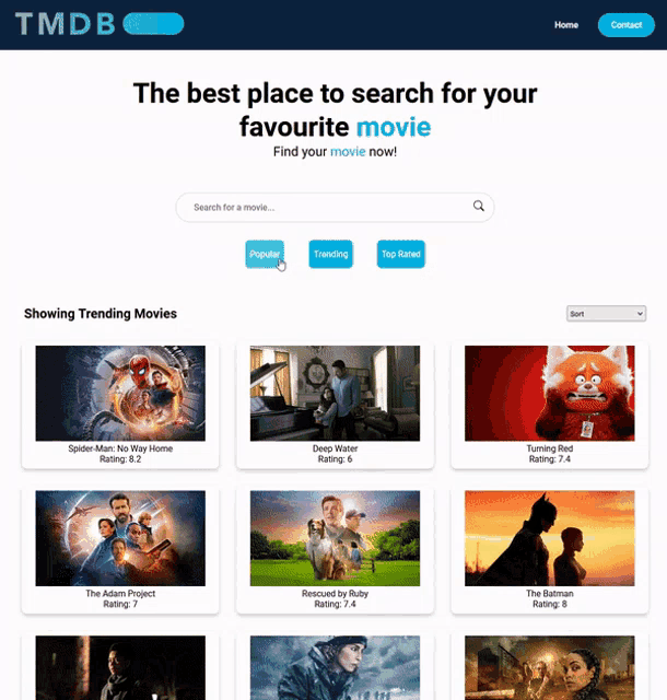 a website called tmdb is showing a list of movies