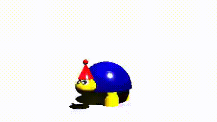 a blue object with a red and yellow brush on it