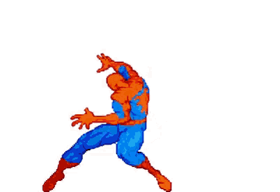 a pixel art illustration of a spiderman doing a handstand .