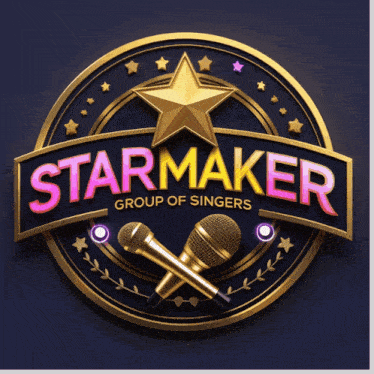 a logo for starmaker group of singers with two microphones and a star
