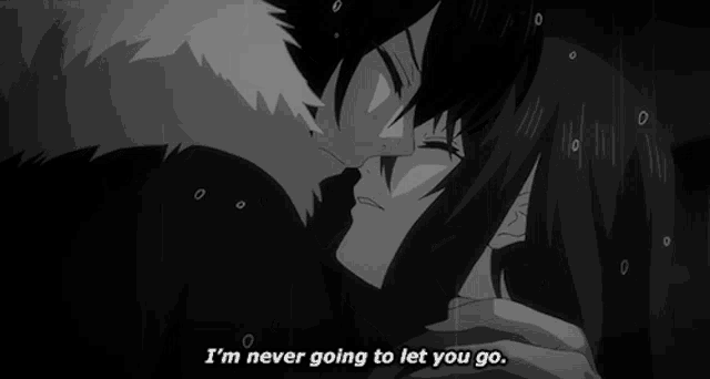 a black and white drawing of a man and a woman kissing with the words " i 'm never going to let you go "